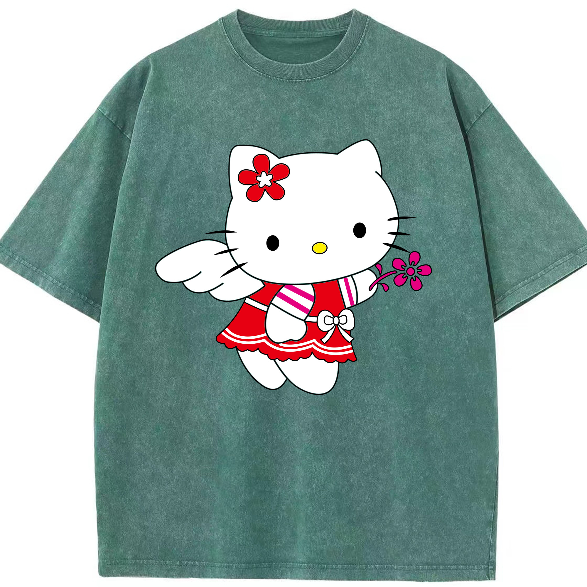 （画像用） Hello Kitty ハローキティ 綿100% ヴィンテージ風 半袖Tシャツ（フロントプリント）